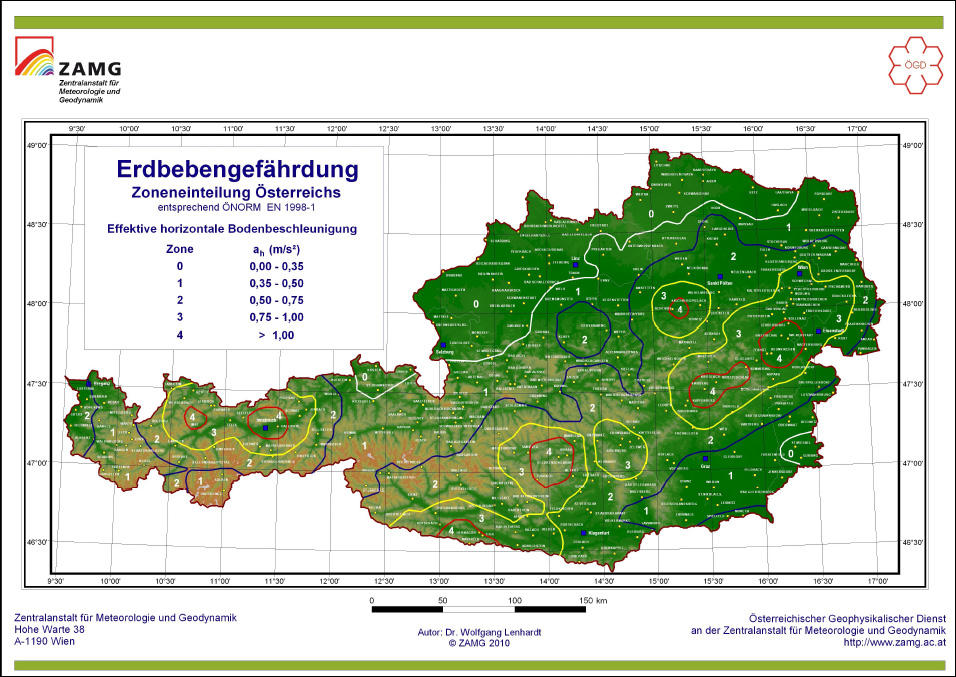 Erdbebengefährdung - Zonen Österreich